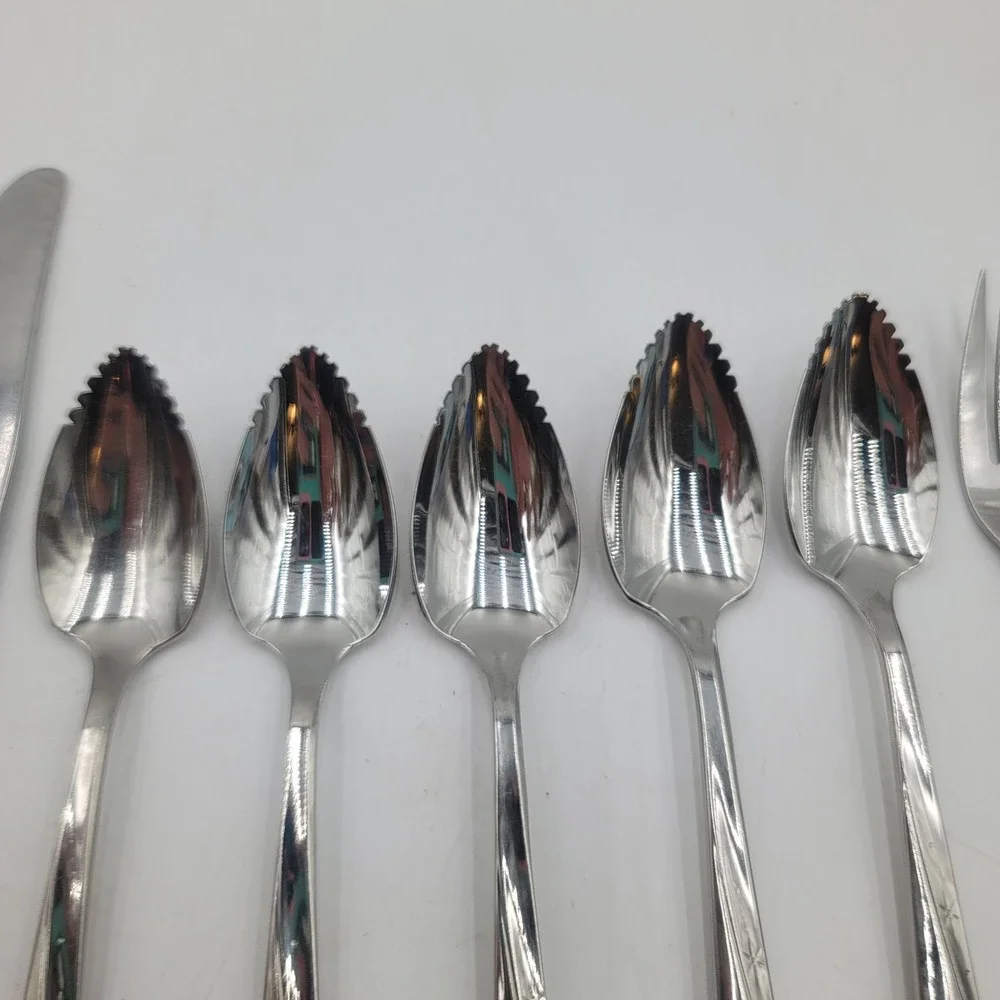10pc Oneida Community Twin Star Atomic Burst Stainless Flatware Grapefruit Spoon